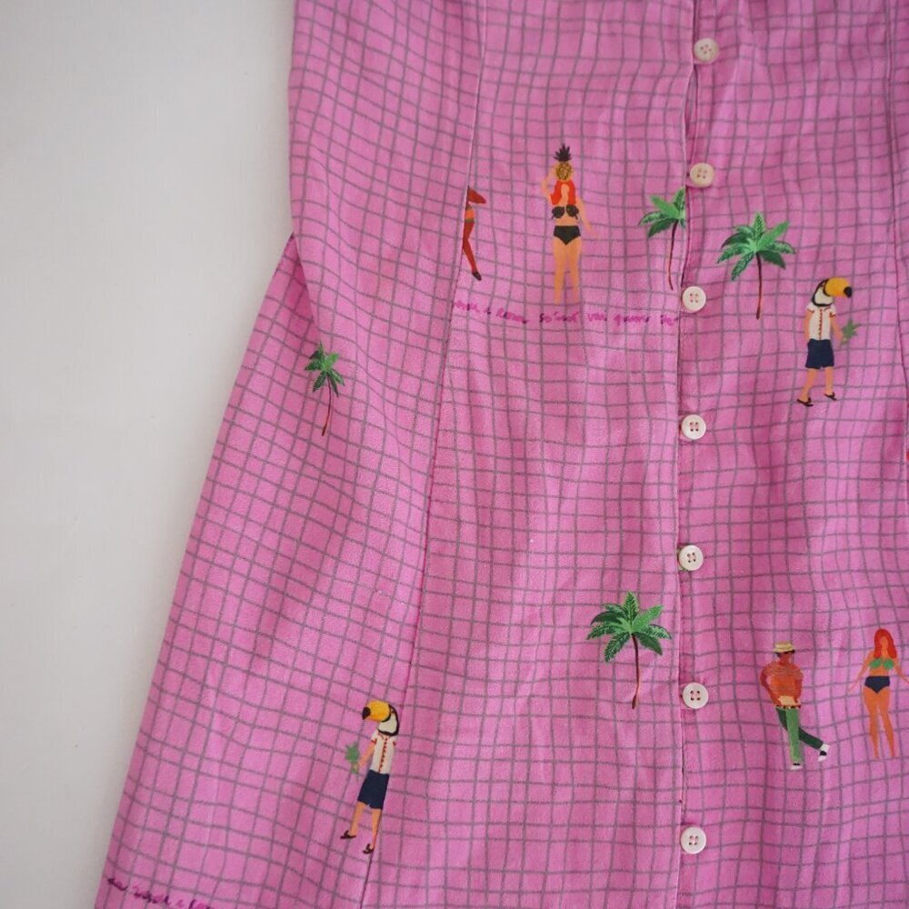 Farm Rio Pink Holiday Travel Print Button Front Resort Maxi Dress Illustrated P - Picture 8 of 16